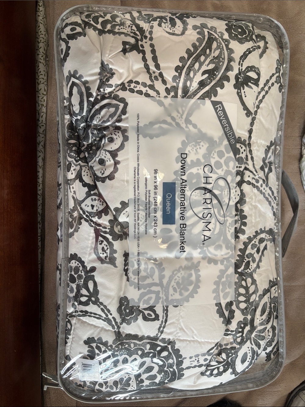 Charisma White and Gray Paisley Down Alternative Blanket